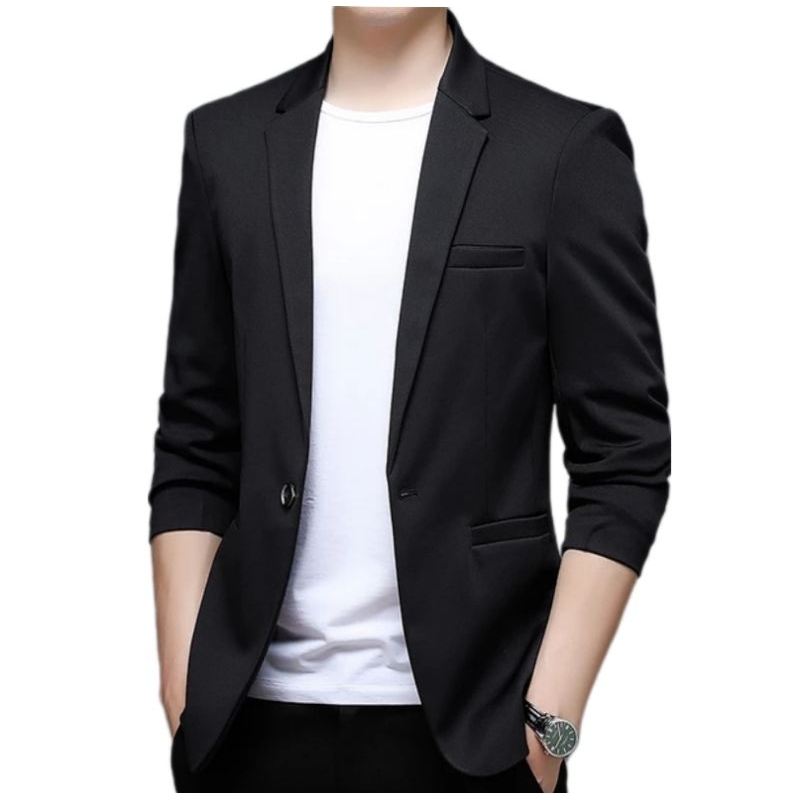 Jual Jas Blazer Pria Semi Formal Saku Tanpa Tutup Jas Pria Hitam