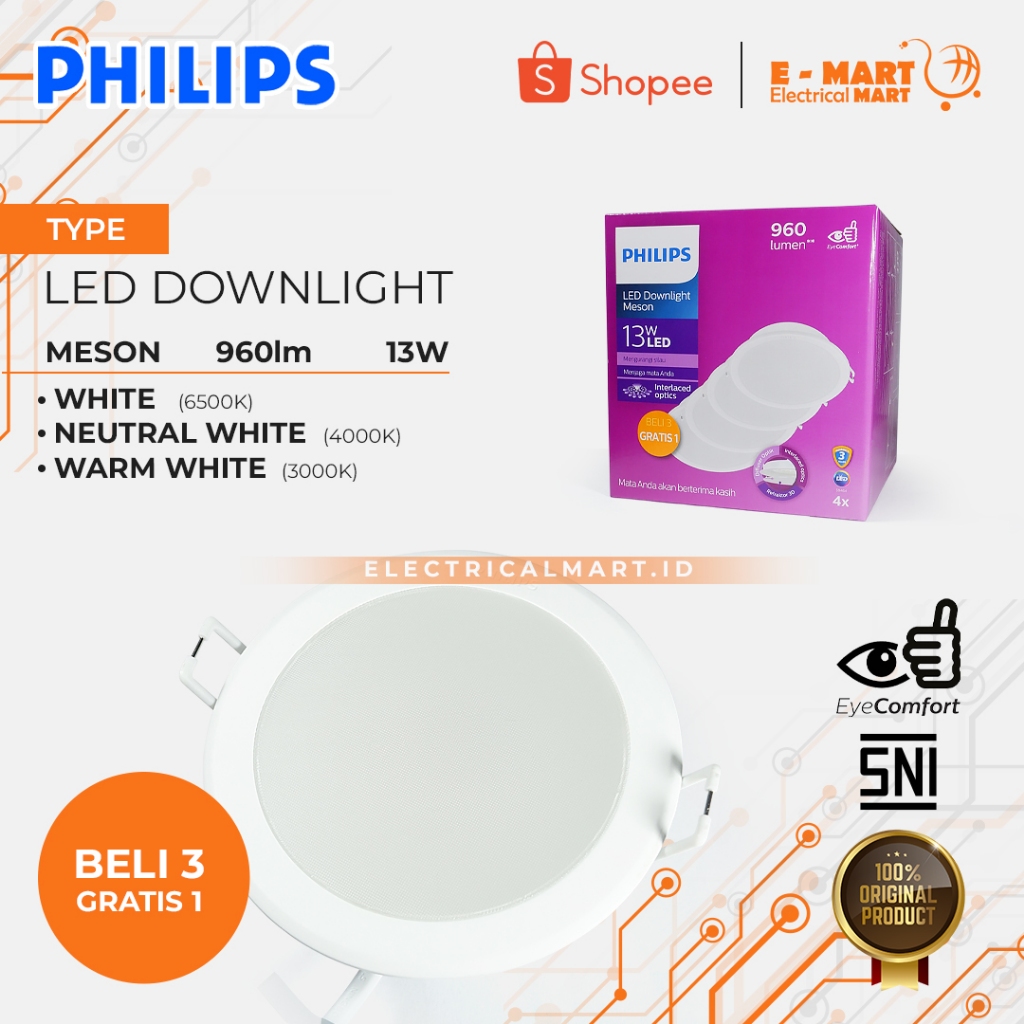 Jual Gratis Philips Downlight Led Meson W Watt Putih Paket