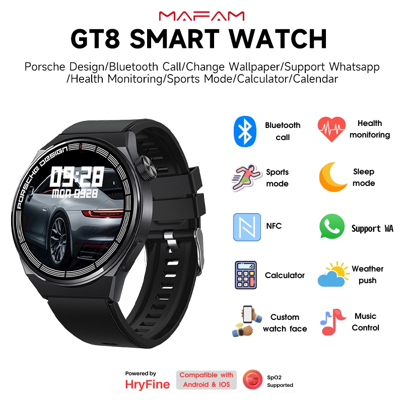 Jual MAFAM GT8 Porsche Smartwatch NFC Full Touch Screen Bisa Buat