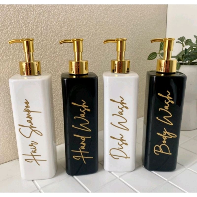 Jual BOTOL REFILL PUMP KOTAK 500ML GLOSSY PUMP GOLD LUXURY HITAM PUTIH