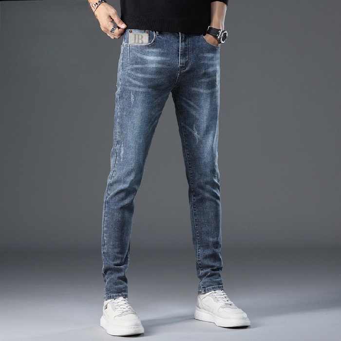 Jual Celana Jeans Pria Slim Fit Standar Stretch Sobek Korean Style Biru