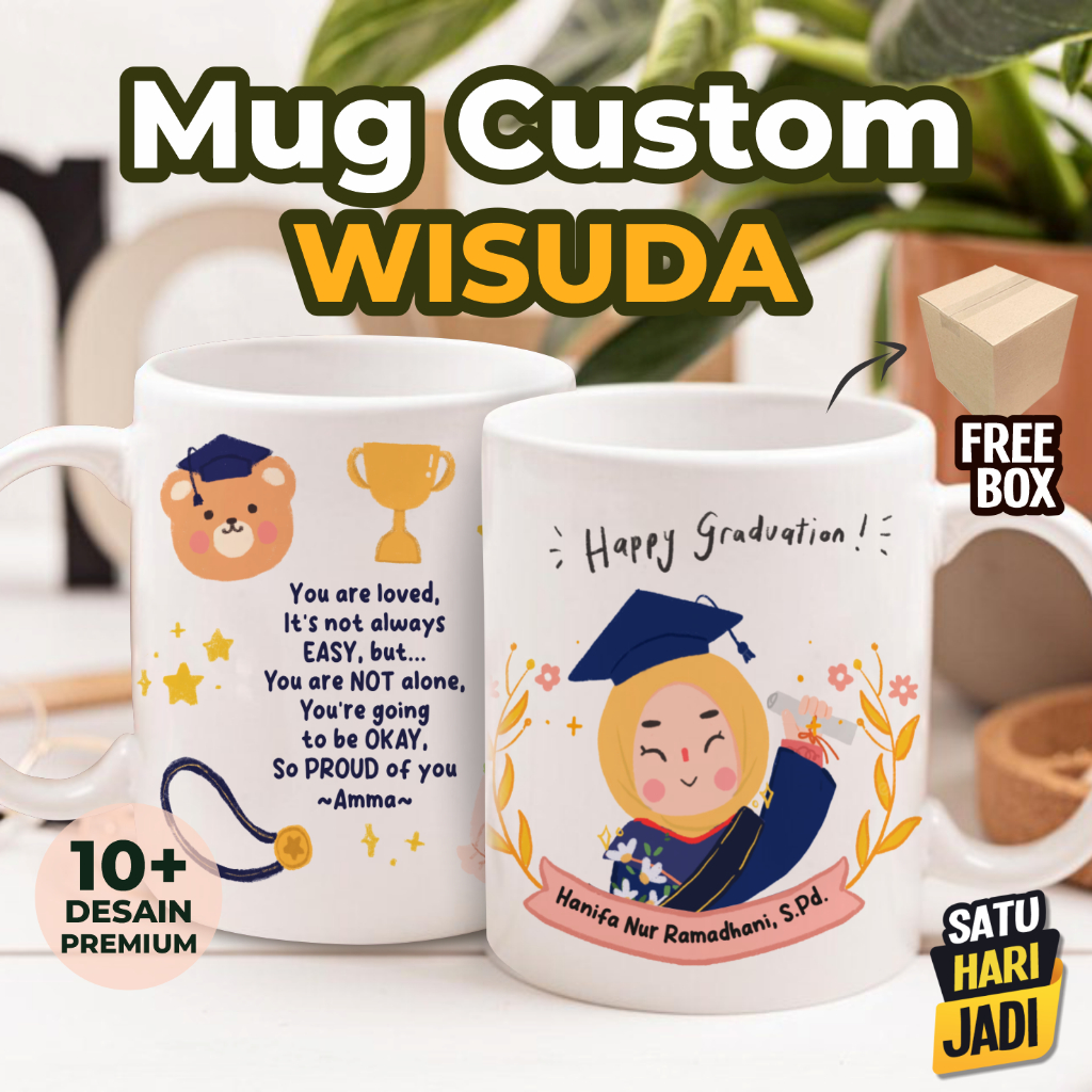 Jual Hadiah Mug Custom Wisuda Cewek Cowok Lucu Aesthetic Bisa Request