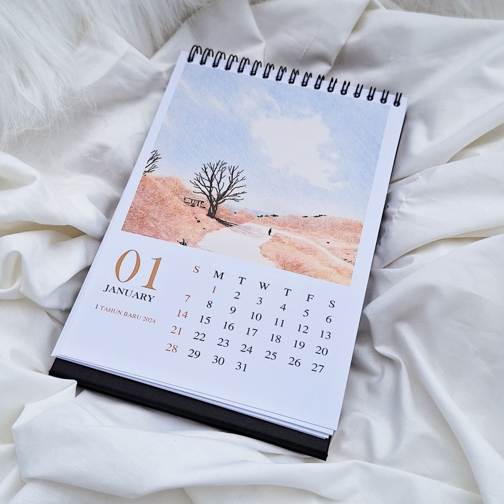 Jual Kalender Meja Watercolor Scenery Aesthetic Premium Quality