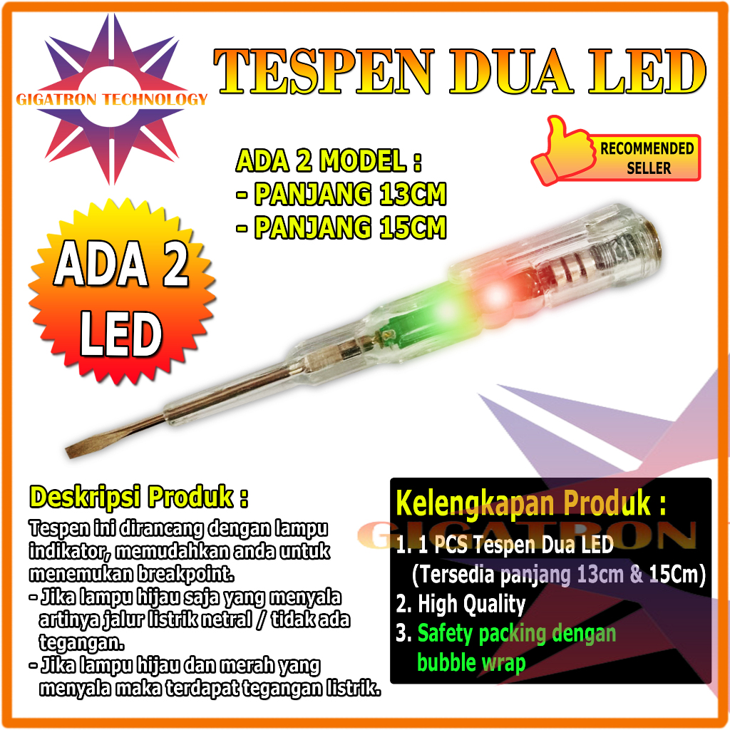 Jual Obeng Tester Tespen Obeng Tes With Indicator Dual Led Tespen Minus