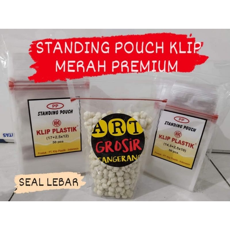 Jual STANDING POUCH 12 X 20 SEAL LEBAR SEAL BIASA MERK KLIP PLASTIK