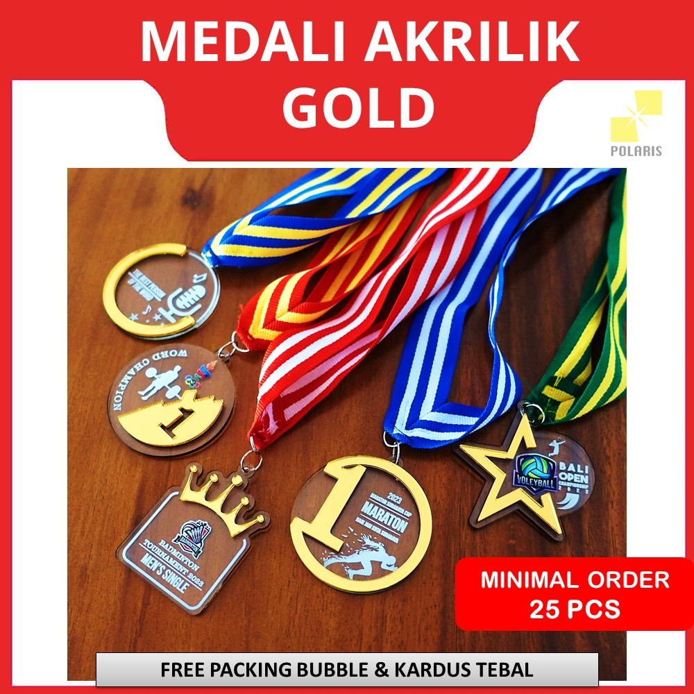 Jual MEDALI AKRILIK MIRROR GOLD CUSTOM PRINT UV MENDALI ACRYLIC