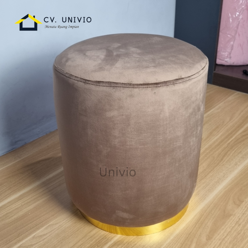 Jual Univio Velvet Luxury Round Gold Ottoman Stool Kursi Pouf Bulat