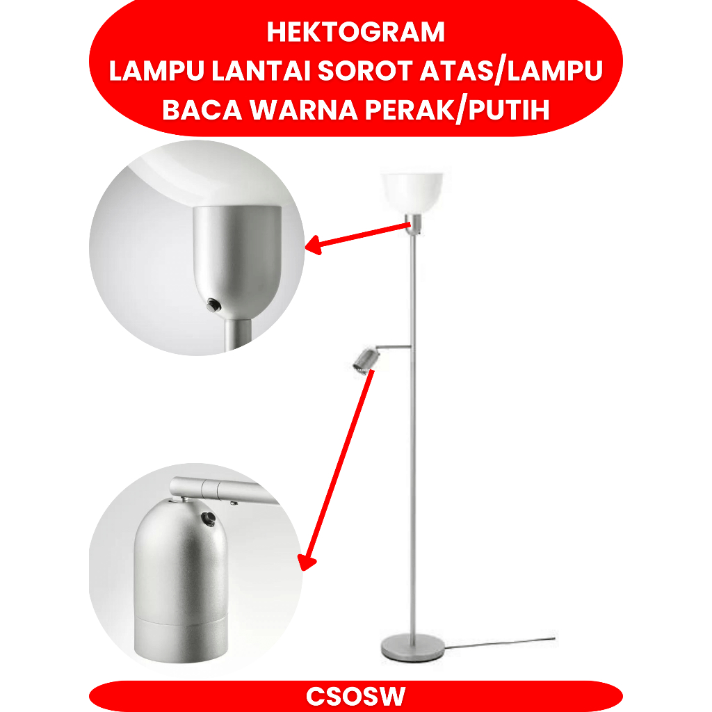 Jual Lampu Lantai Sorot Atas Dan Lampu Baca Warna Perak Putih HEKTO