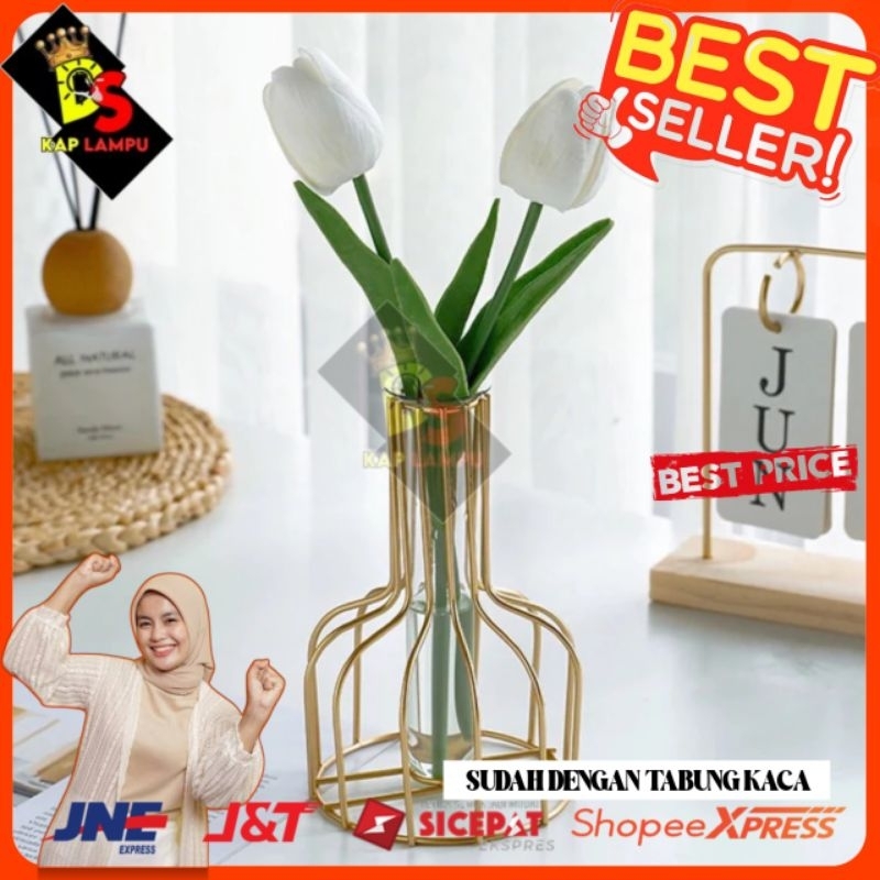 Jual Vas Bunga Meja Hias Minimalis Besi Gold Nordic Sudah Sama Tabung