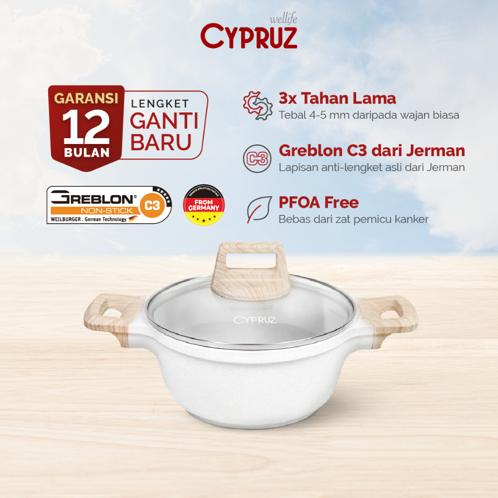 Jual Cypruz Casserole Pan Stock Pot Panci Anti Lengket White Granite