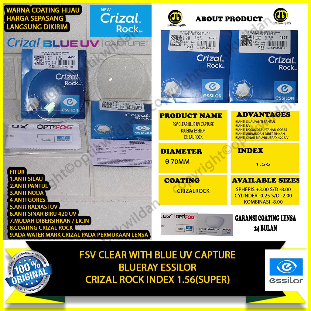 Jual Essilor Blueray Fsv Blue Uv Capture Super Aspheris Crizal