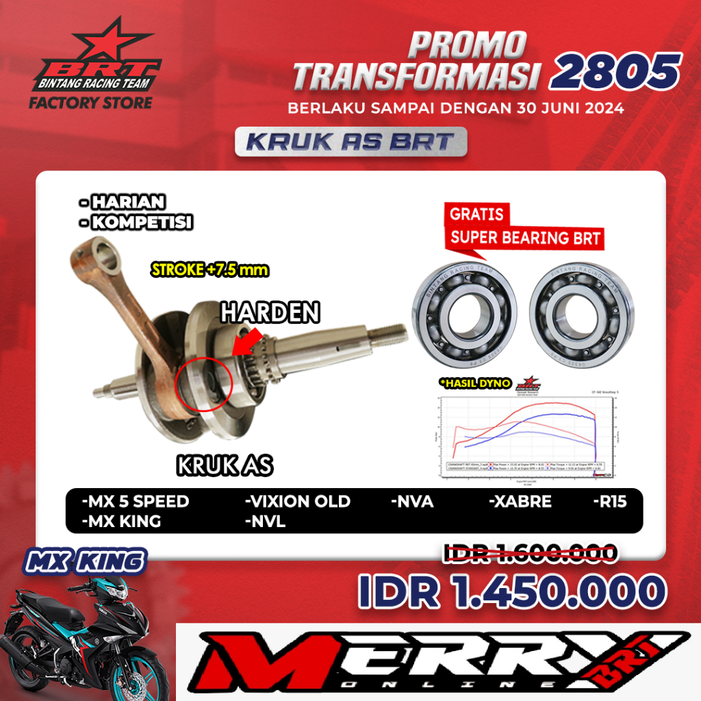 Jual Super Crankshaft BRT Kruk As Gen 2 Jupiter MX 5 Speed Vixion Old