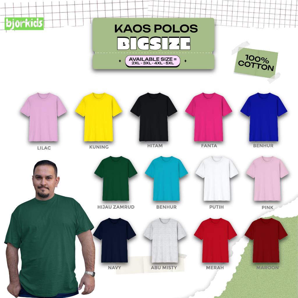 Jual KAOS POLOS JUMBO Over Big Size 2XL 3XL 4XL 5XL XXL Besar Cotton