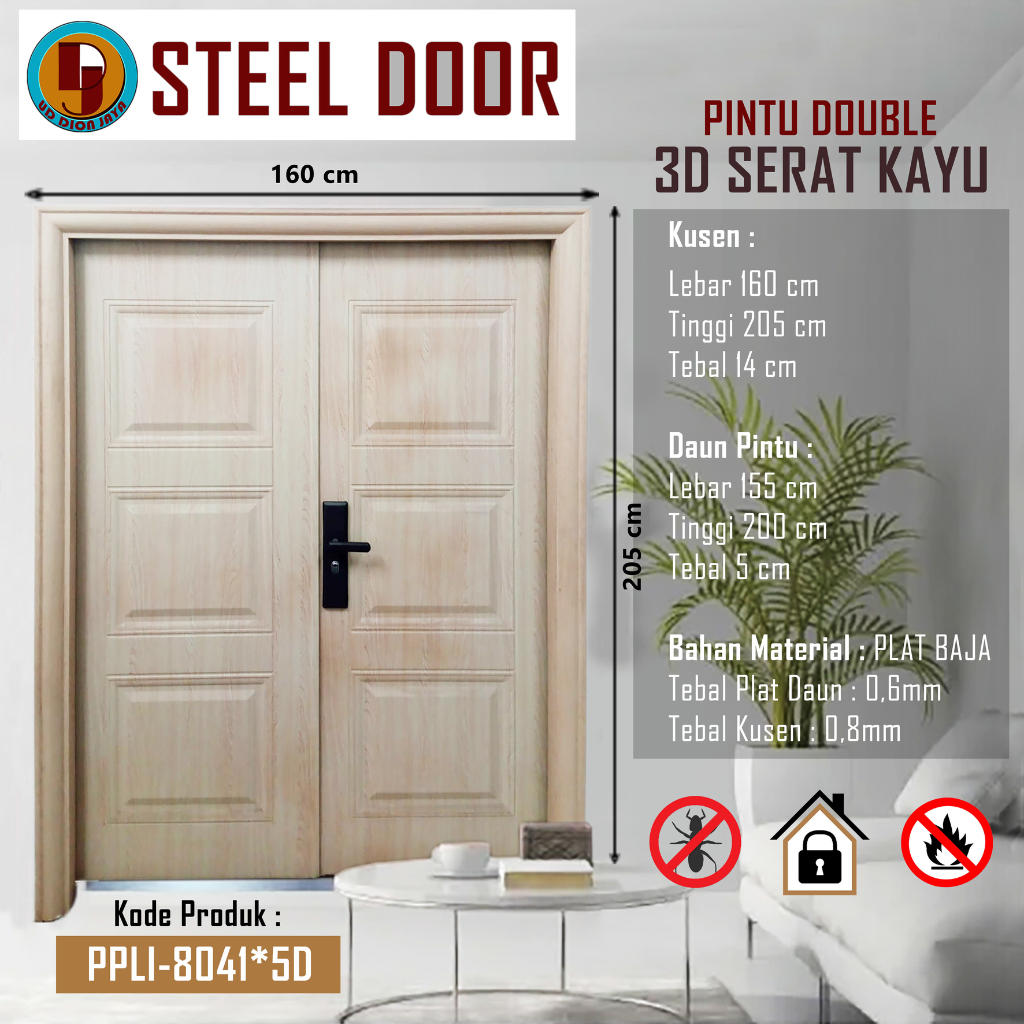 Jual Pintu Utama Baja Double Berbagai Motif Kayu Lengkap Full 1 Set