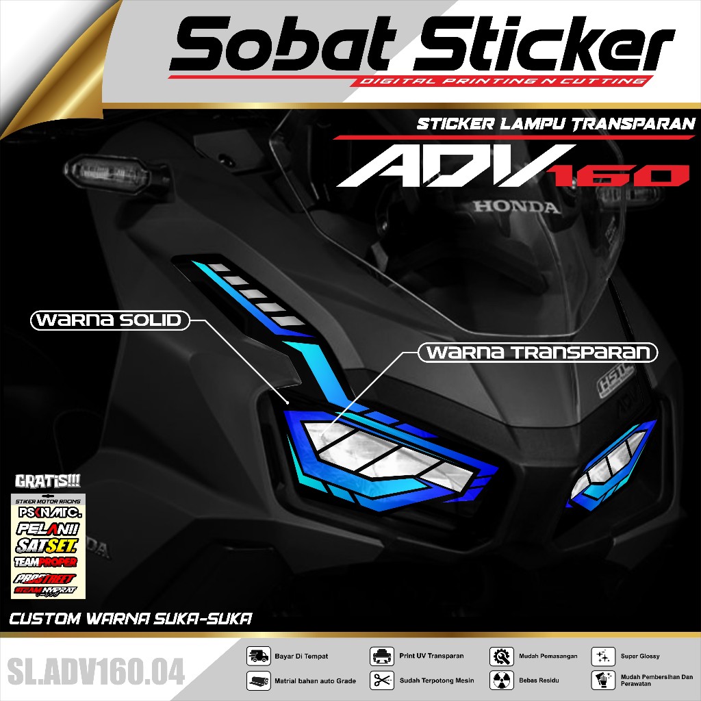 Jual Stiker Lampu ADV 160 Variasi Lampu Alis UV Transparan Motor