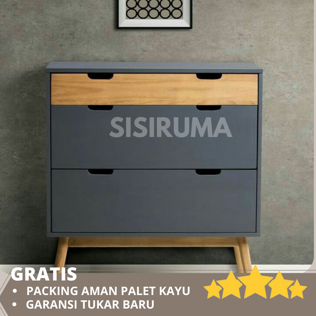 Jual Meja Nakas Minimalis Meja Samping Kamar Tidur 3 Laci Hitam Variasi