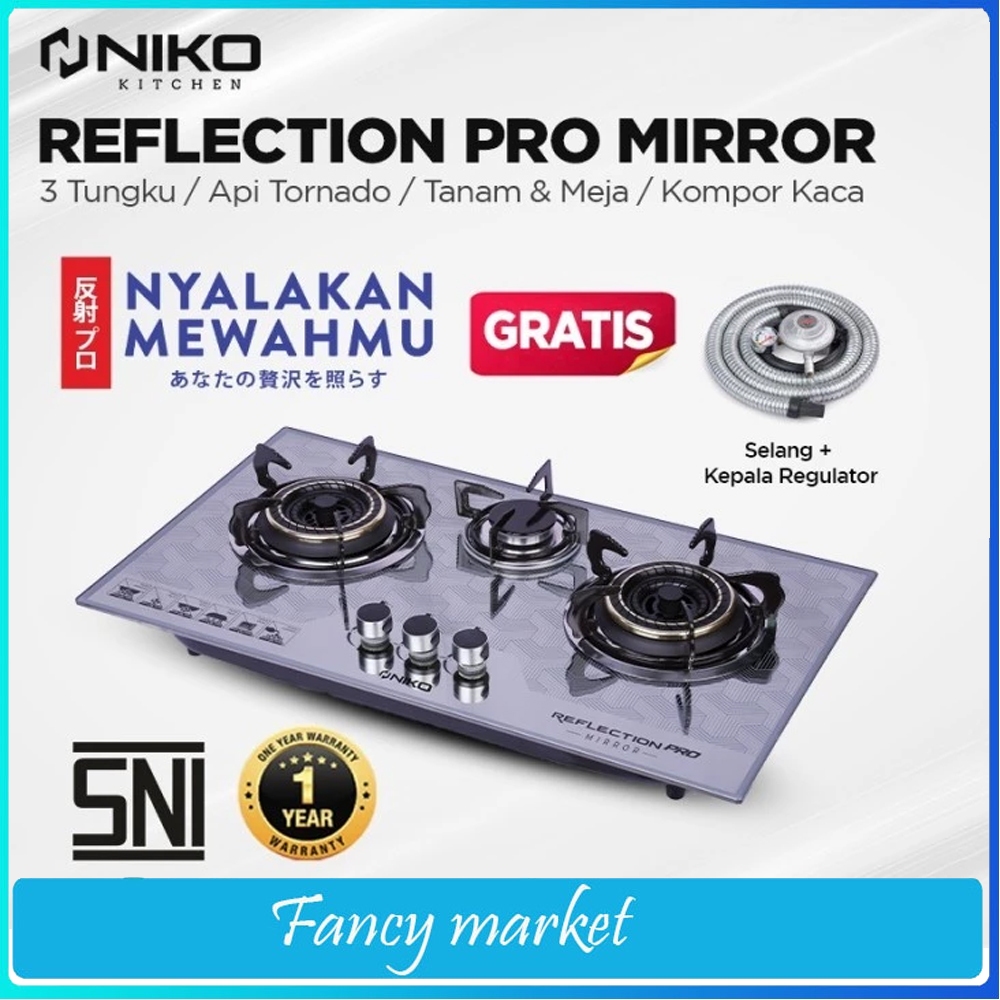 Jual KOMPOR GAS KACA TANAM NIKO Kaca 3 Tungku NIKO MIRROR REFLECTION