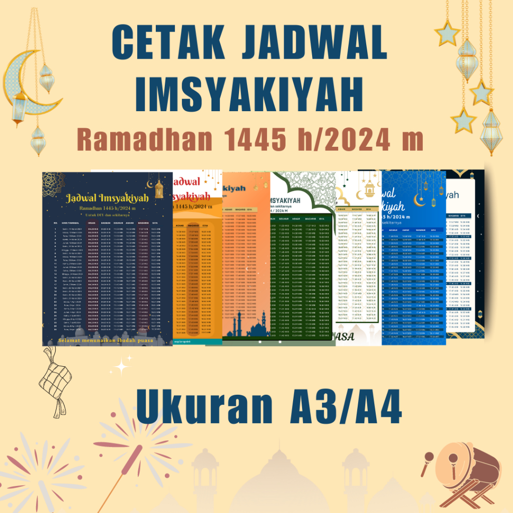 Jual CETAK JADWAL IMSAKIYAH JADWAL IMSAK RAMADHAN 1445 H 2024 M