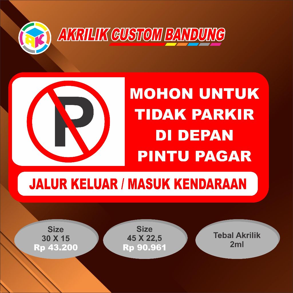 Jual Akrilik Dilarang Parkir Tipe 5 Acrylic Transparant Sticker Miror