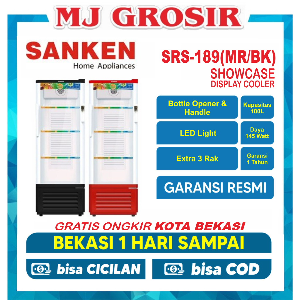 Jual SHOWCASE SANKEN SRS 189 3 RAK DISPLAY COOLER KULKAS LOW WATT NEW