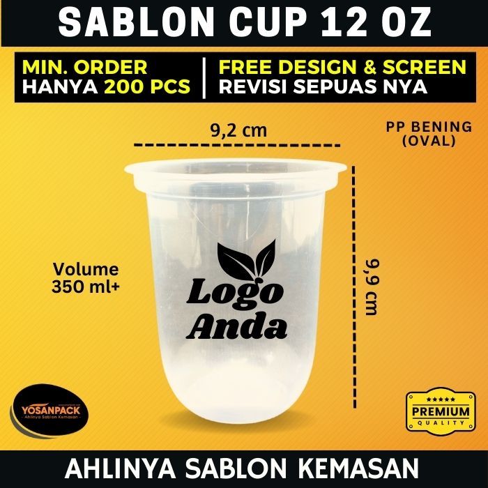 Jual Sablon Cup Plastik Oval 12 Oz 1 Warna Sablon Gelas Plastik 12oz