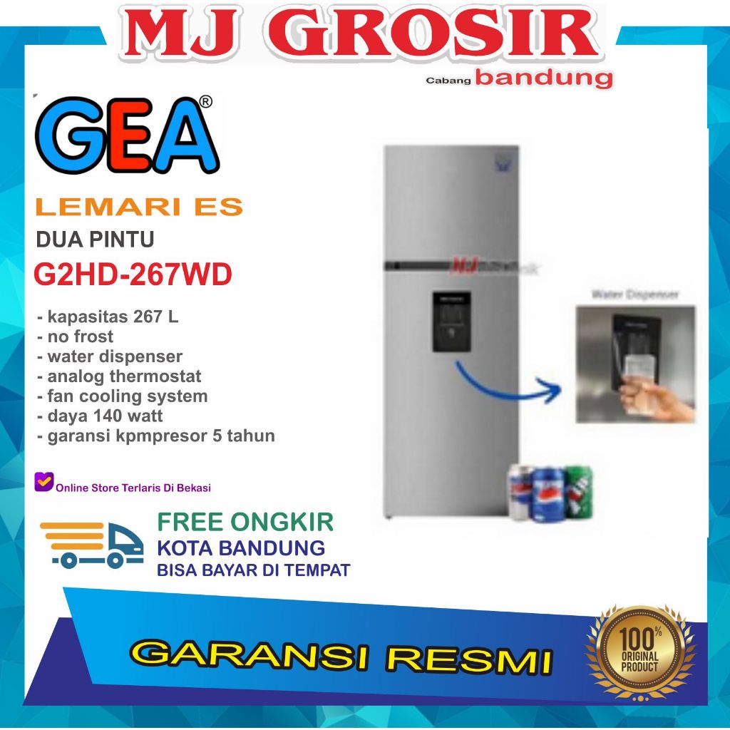 Jual KULKAS GEA G2HD 267 WD LEMARI ES 2 PINTU G2HD 267WD 2 PINTU