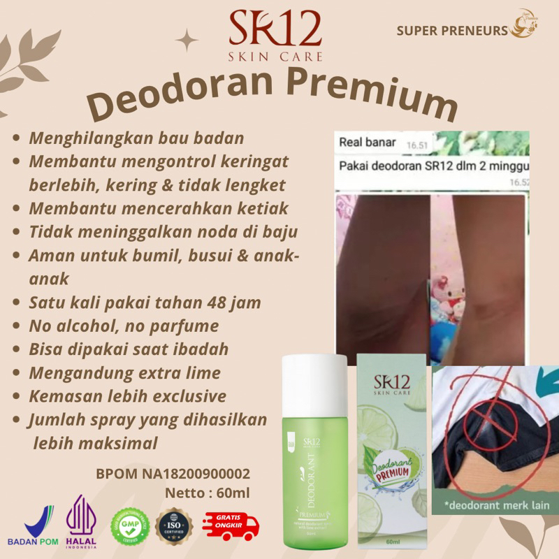 Jual DEODORANT SPRAY PREMIUM SR12 ATASI BAU BADAN DEODORAN NON