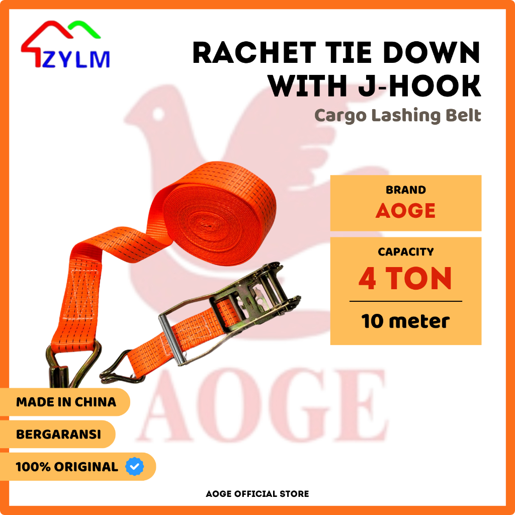 Jual AOGE Rachet Tie Down With J Hook 4 Ton 10 Meter Tali Truck