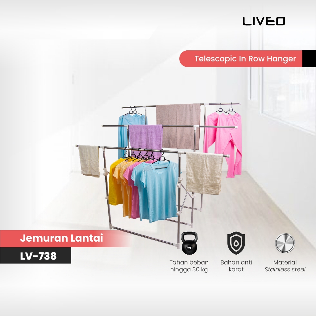 Jual Jemuran Lipat Lantai Baju Liveo LV 738 Liveo Telescopic In Row