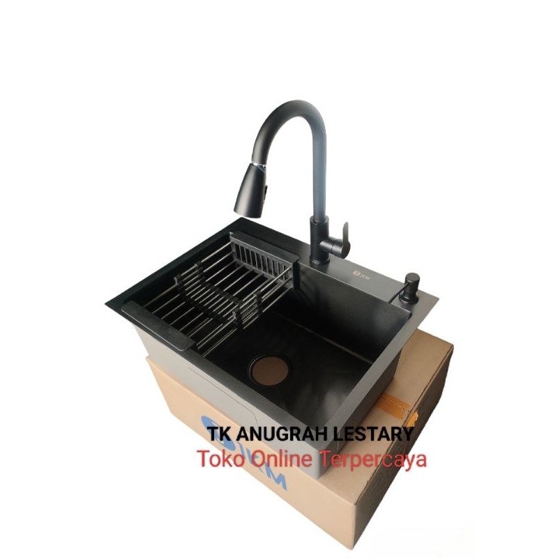 Jual Paket Lengkap Kitchen Sink Black Paket Kran Tarik Stainless