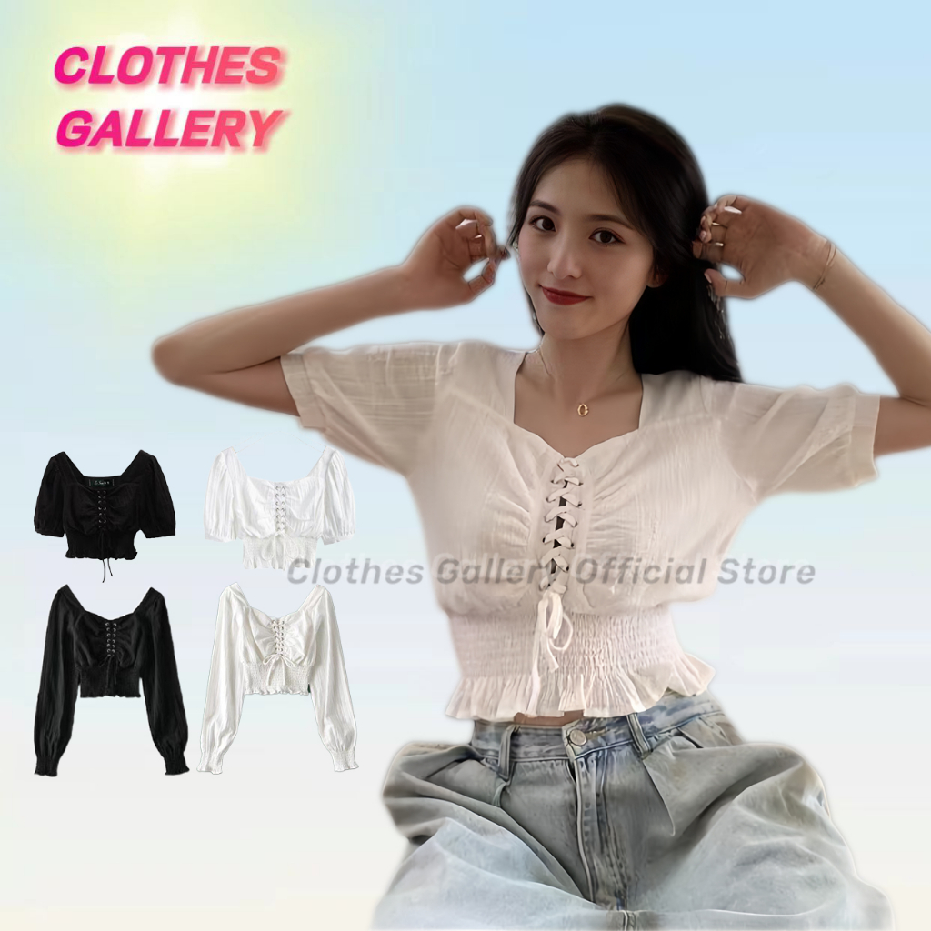 Jual Clothes Gallery Kemeja Lengan Puff Pinggang Tinggi Leher Persegi