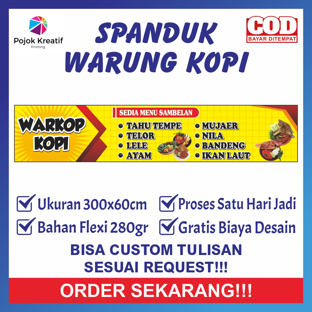 Jual SPANDUK BANNER PROMOSI KEDAI WARKOP WARUNG KOPI 300x60cm CUSTOM