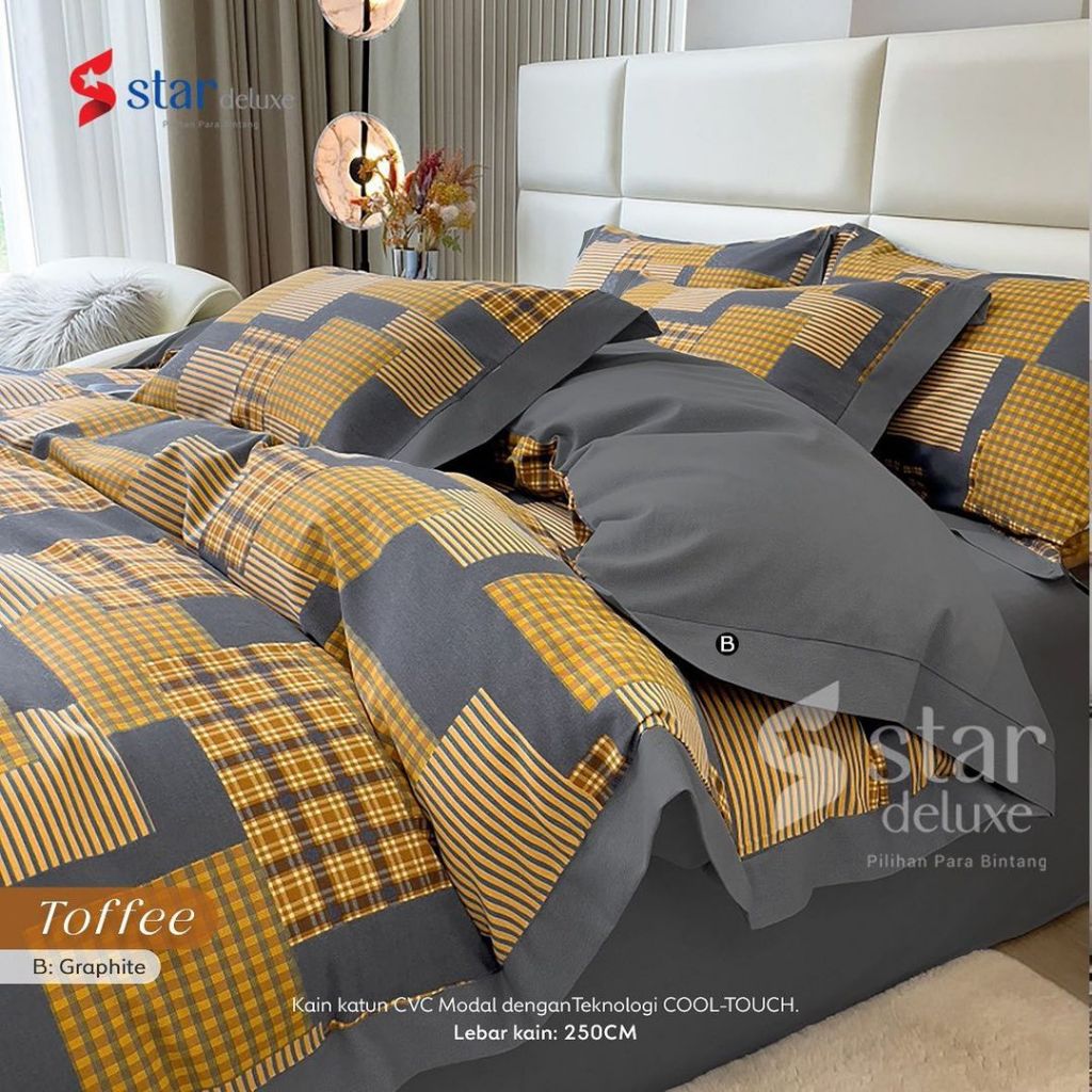 Jual Bahan Kain Sprei Meteran Katun Lokal Cvc Star Motif Toffee