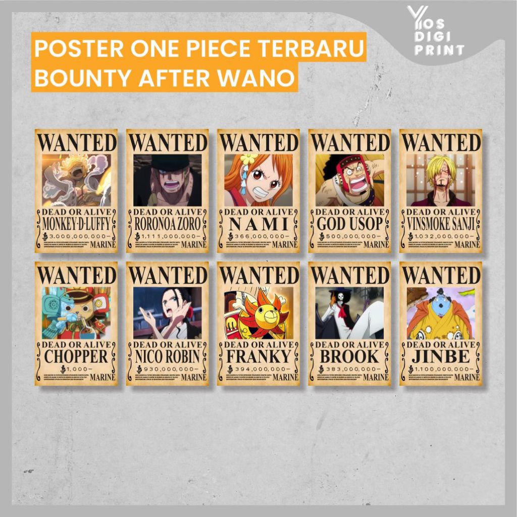 Jual Poster Bounty Wanted One Piece After Wano Kuni Terbaru Crew Luffy