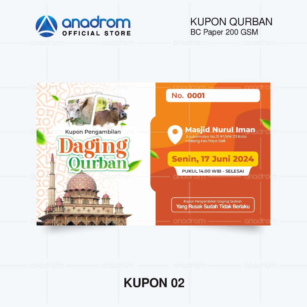 Jual Cetak Kartu Kupon Qurban Idul Adha Kupon Pengambilan Daging