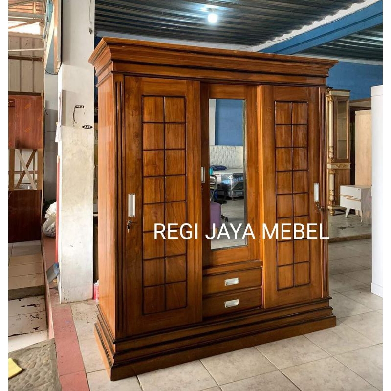 Jual Lemari Sleding Kayu Jati Lemari Pintu Geser Lemari Baju Laci