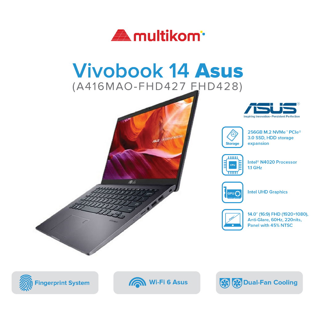 Jual Asus VivoBook 14 A416MAO FHD427 FHD428 N4020 8GB 256SSD FHD W11