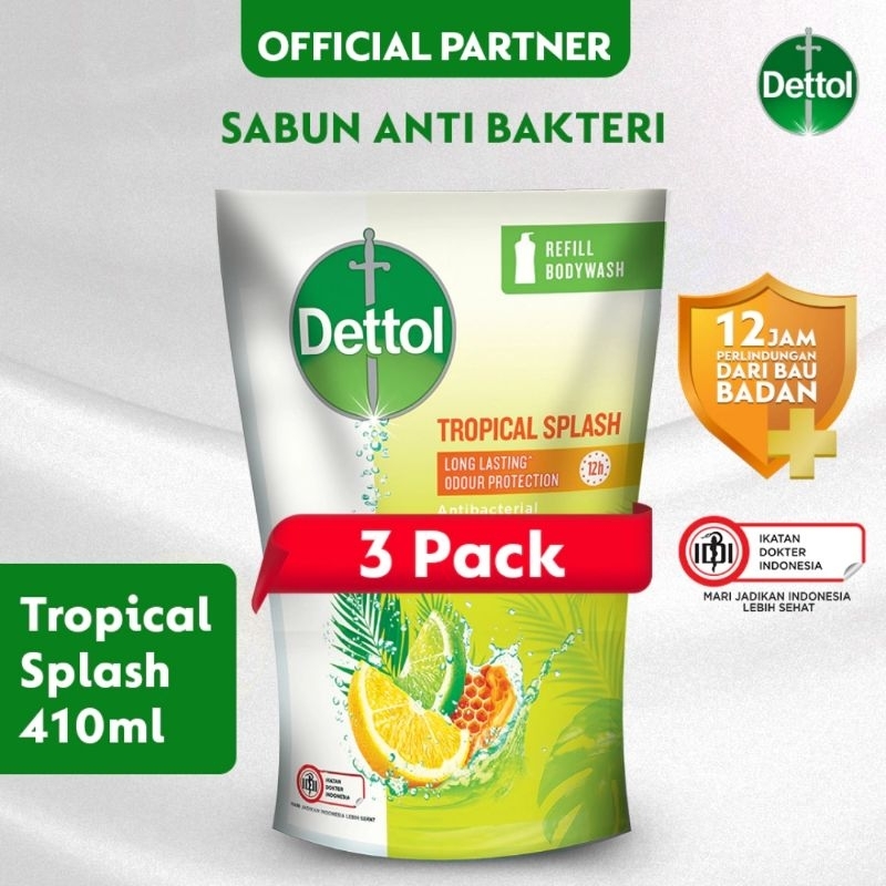 Jual Dettol Tropical Splash 410ML 3PCS Body Wash Anti Bakteri Sabun