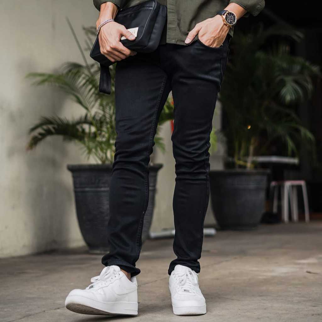 Jual Celana Panjang Jeans Pria Slimfit Sobek Lutut Ripped Denim Pensil