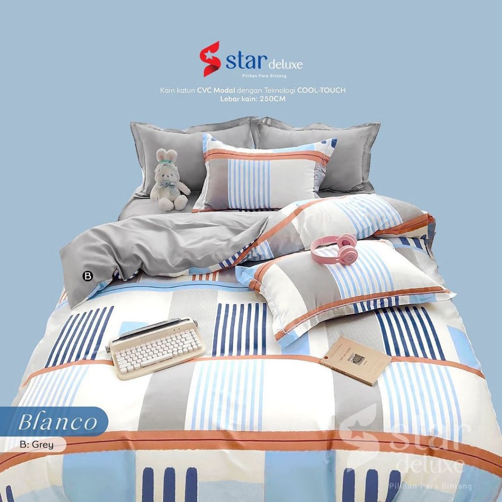 Jual Bahan Kain Sprei Meteran Katun Lokal CVC Star Motif Kotak Garis