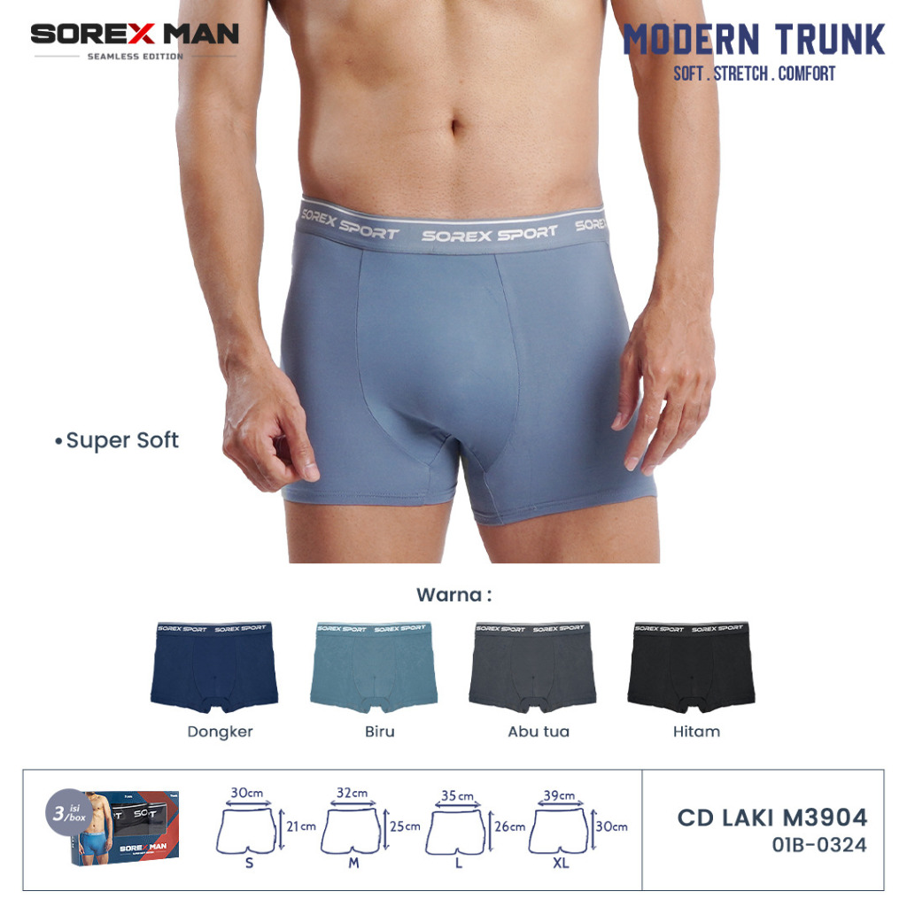 Jual 3 PCS Sorex Man Boxer Pria Sport Trunk Super Soft Celana Dalam