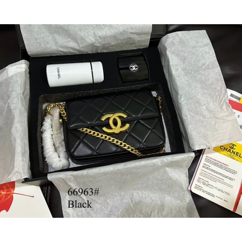 Jual Chanel Mirror VVIP GRADE 1 1 Black Lambskin CC Set Flap Bags Of