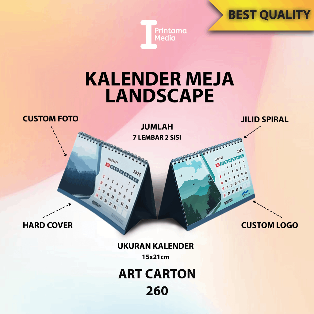 Jual Cetak Custom Kalender Duduk Kalender Meja Ukuran A5 Landscape