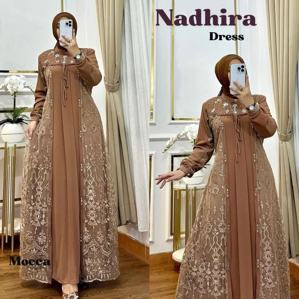 Jual Nadhira Gamis Brukat Pesta Aplikasi Mutiara Payet Dress Kondangan