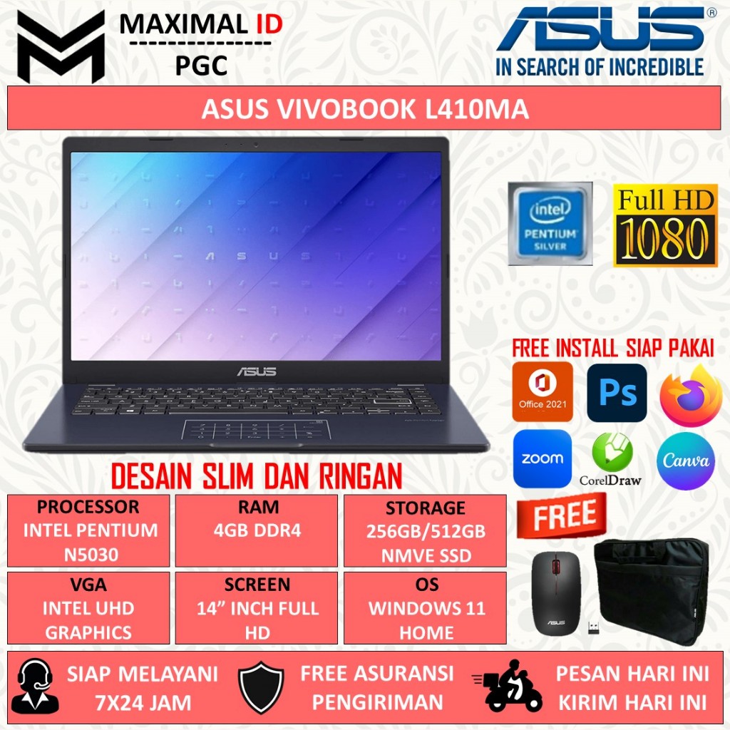 Jual Laptop Asus Vivobook L Ma Intel N Ram Gb Gb Ssd Full Hd