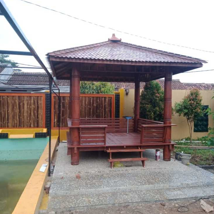 Jual Gazebo Taman Kayu Kelapa Full Sandaran Desain Minimalis Gasebo