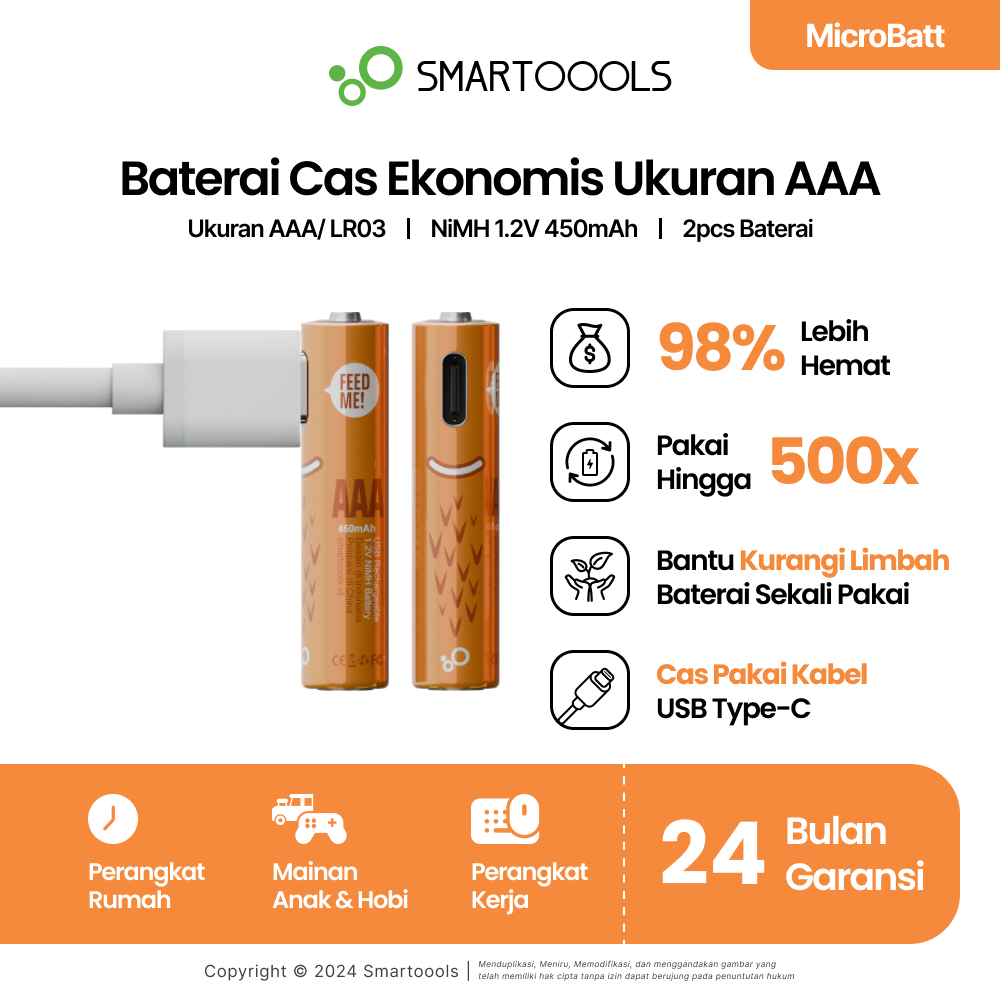 Jual CO 1K Baterai Cas Isi Ulang 2pcs Smartoools Microbatt AAA Type C