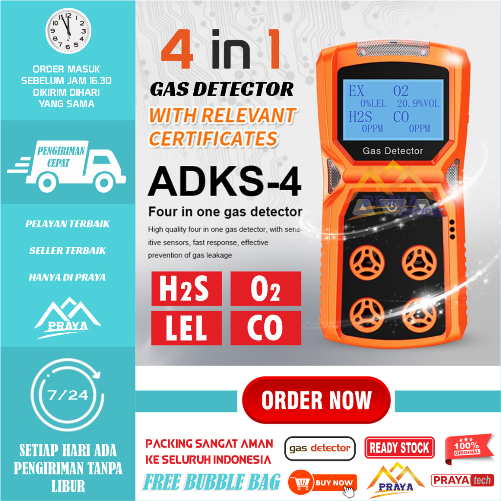 Jual 4 In 1 Gas Detector O2 CO H2S LEL Monitor Tester Meter Detektor