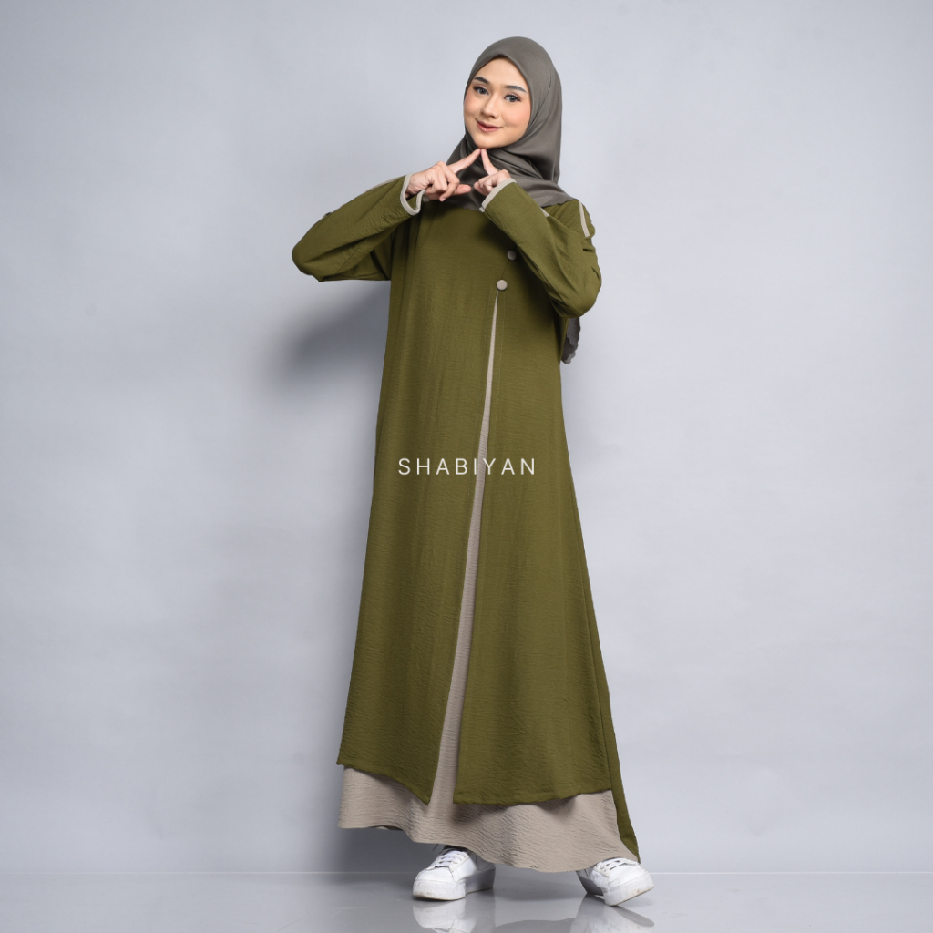 Jual Shabiyan Gamis Polos Kombinasi Crinkle Air Flow Raya