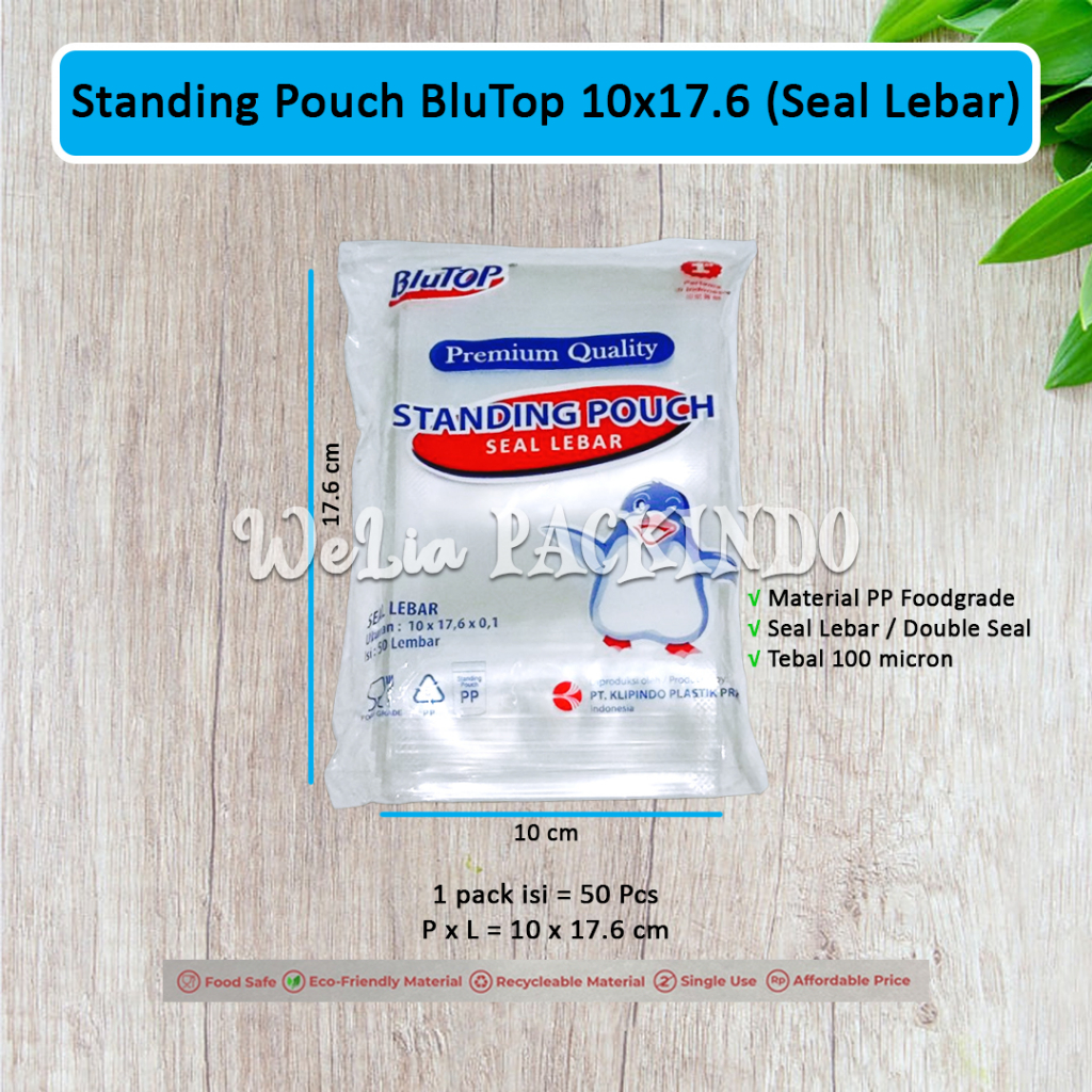 Jual Plastik Standing Pouch BluTop 10x17 6 Cm Seal Lebar STP Bening